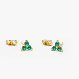 14K Tiny Trio Emerald Earrings - GeumJewels