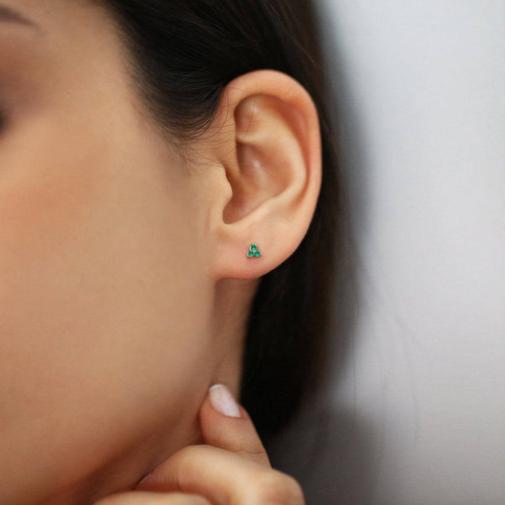 14K Tiny Trio Emerald Earrings - GeumJewels