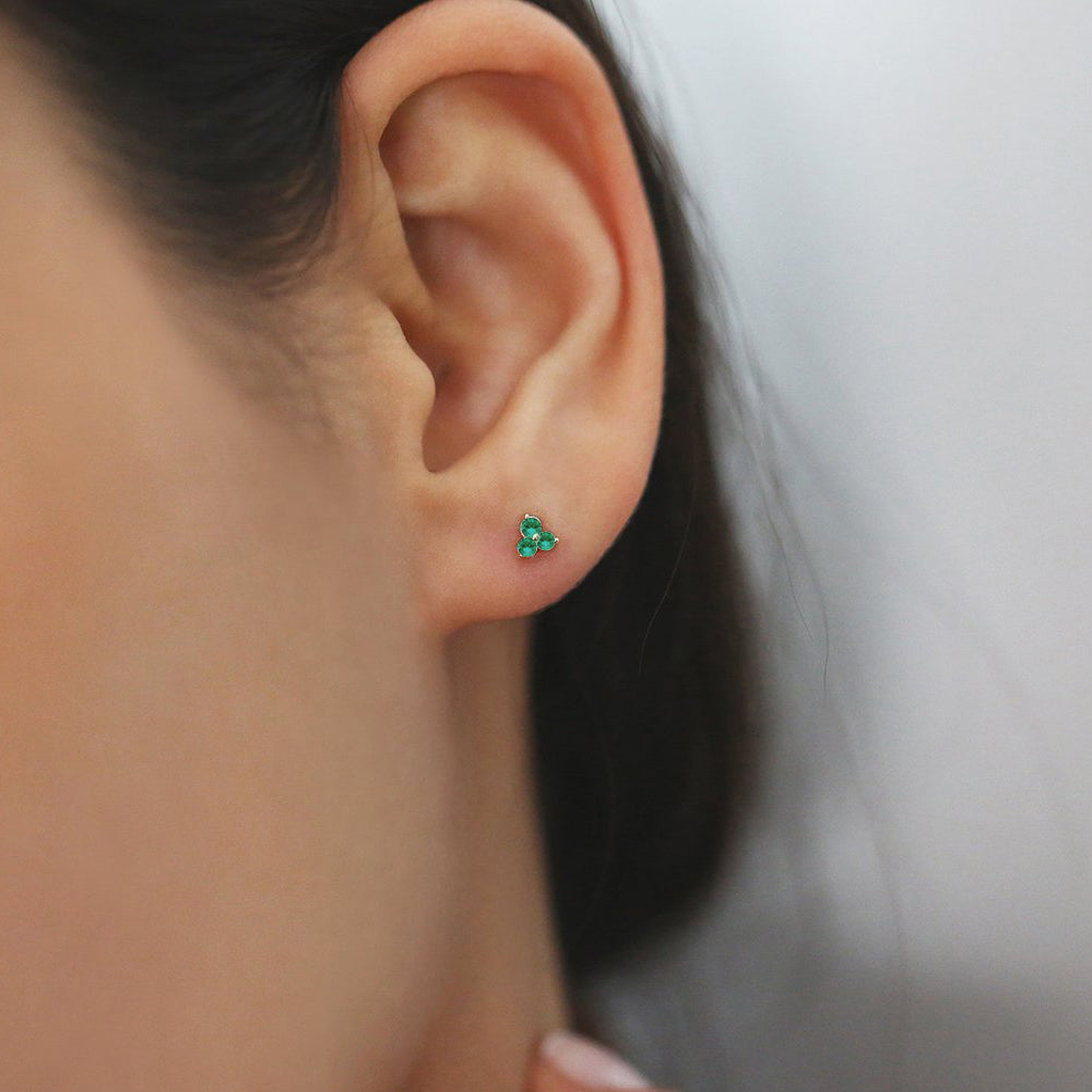 14K Tiny Trio Emerald Earrings - GeumJewels