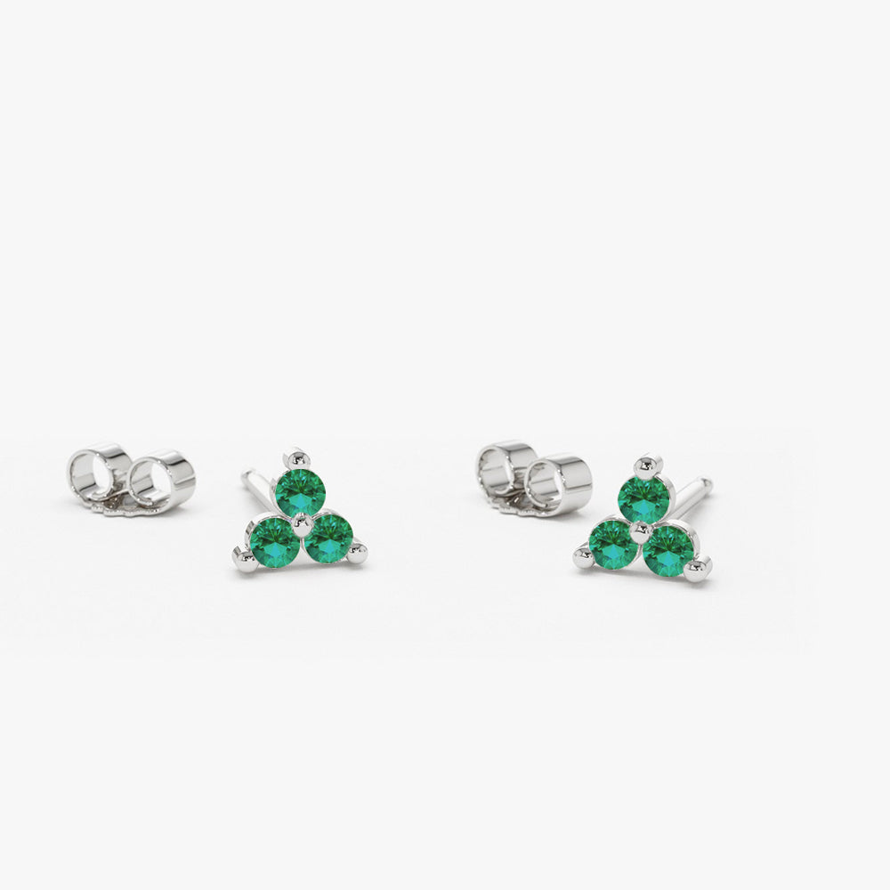 14K Tiny Trio Emerald Earrings - GeumJewels