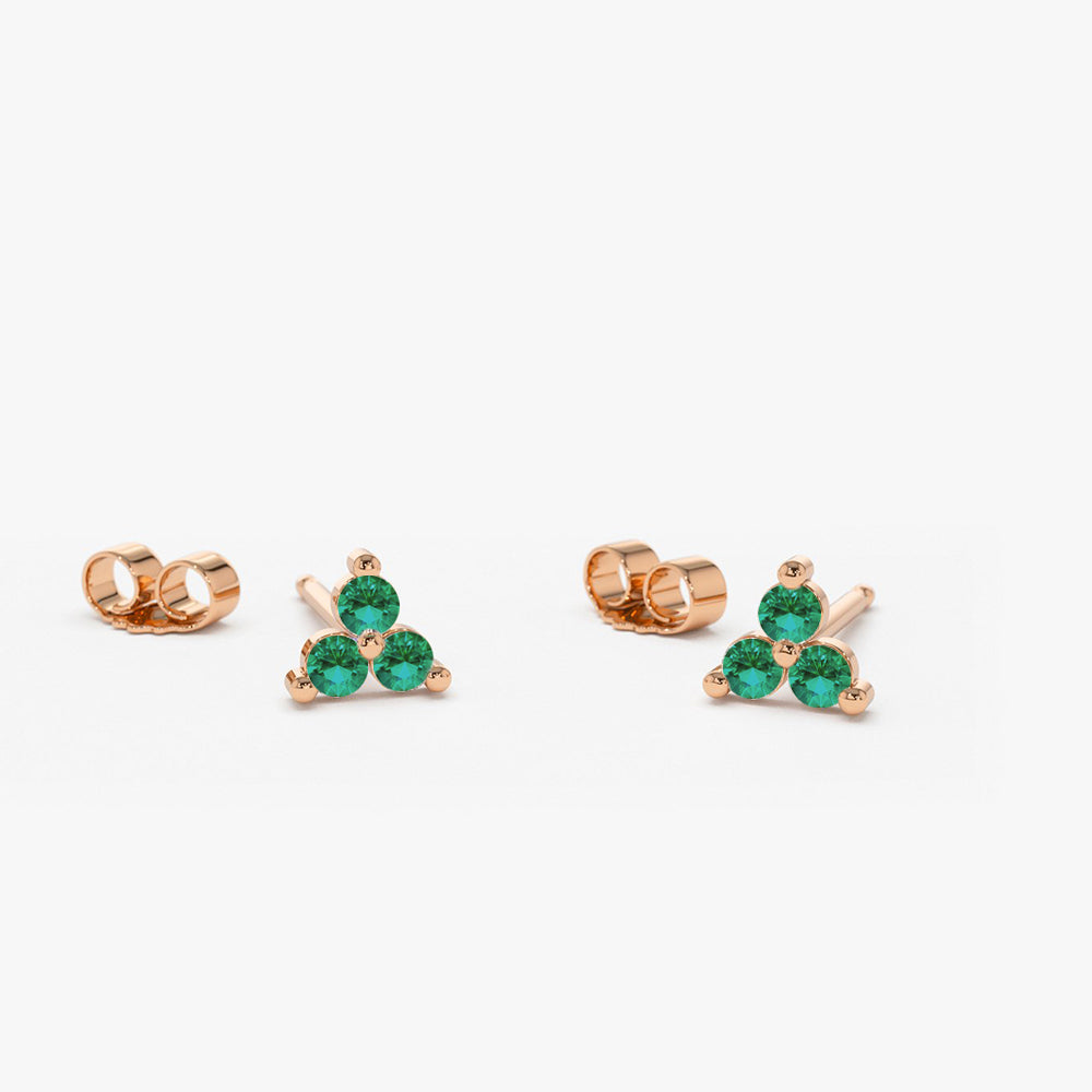 14K Tiny Trio Emerald Earrings - GeumJewels