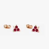 14K Tiny Trio Ruby Earrings - GeumJewels