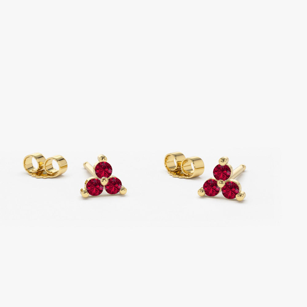 14K Tiny Trio Ruby Earrings - GeumJewels