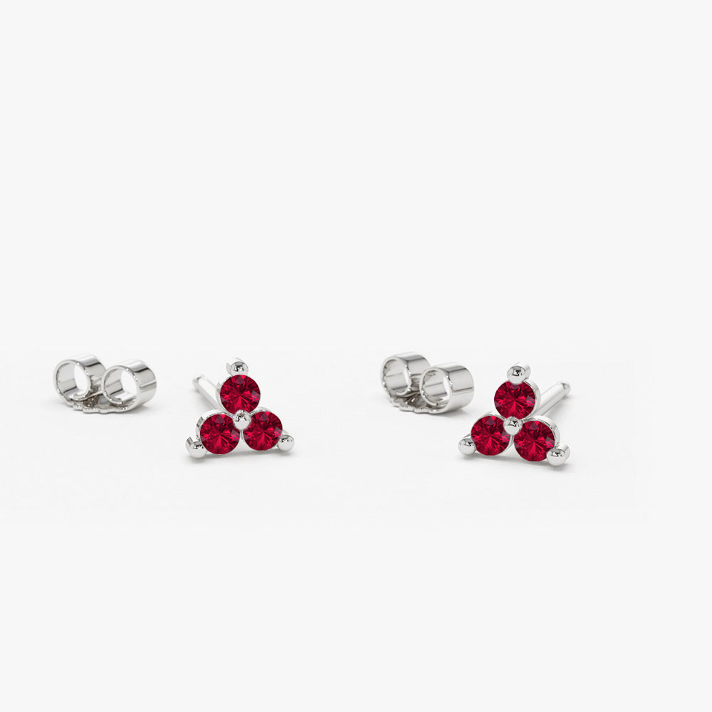 14K Tiny Trio Ruby Earrings - GeumJewels
