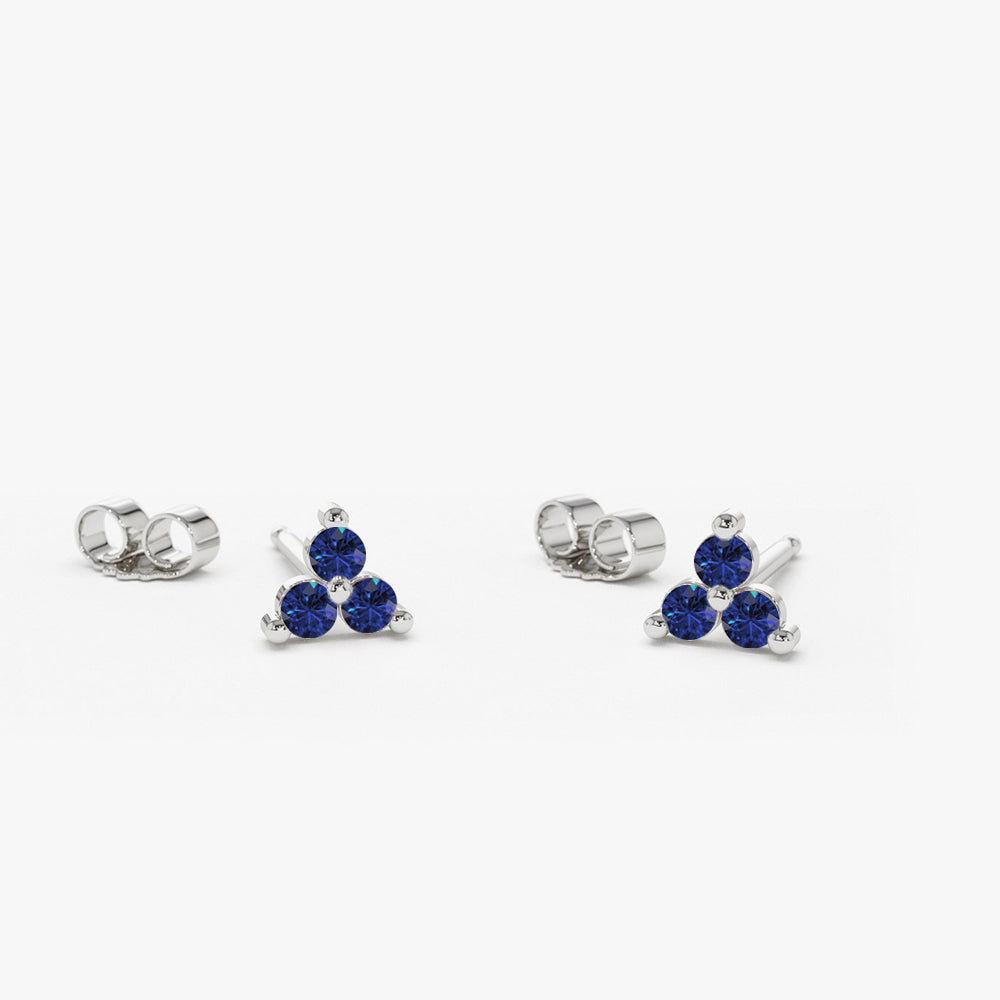 14K Tiny Trio Sapphire Earrings - GeumJewels