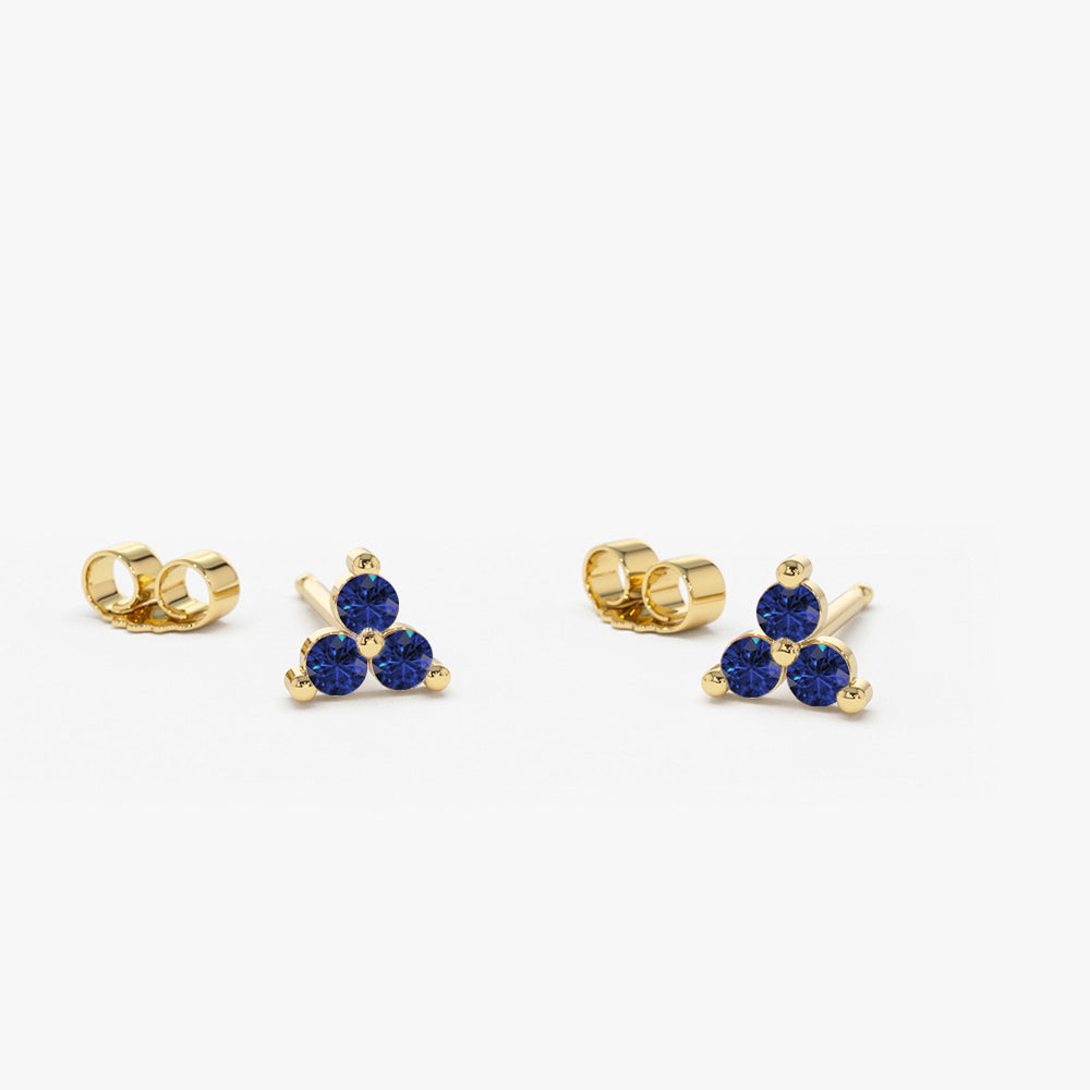 14K Tiny Trio Sapphire Earrings - GeumJewels