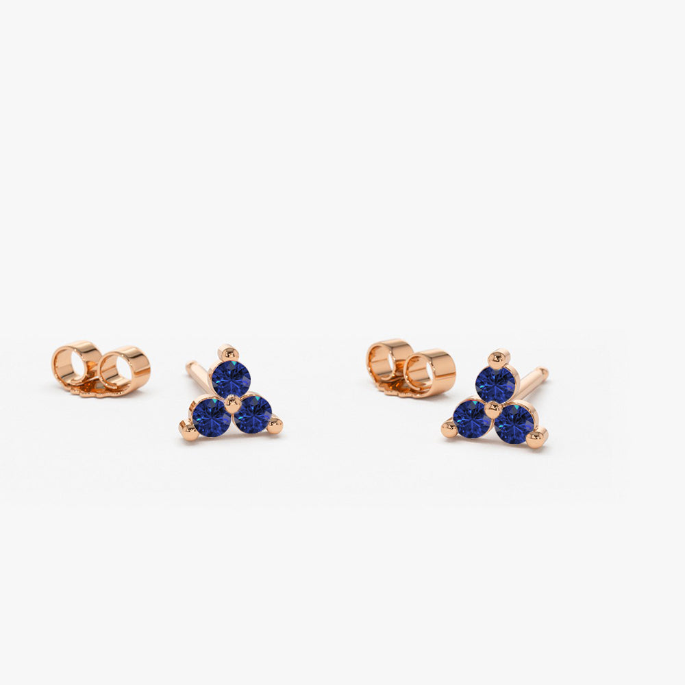 14K Tiny Trio Sapphire Earrings - GeumJewels