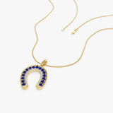 14k Sapphire and Diamond Horseshoe Pendant - GeumJewels