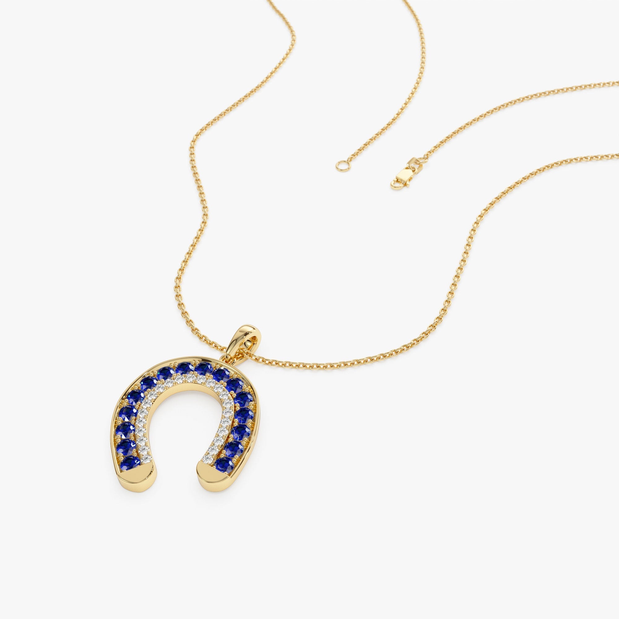 14k Sapphire and Diamond Horseshoe Pendant - GeumJewels