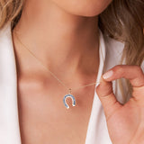 14k Sapphire and Diamond Horseshoe Pendant - GeumJewels
