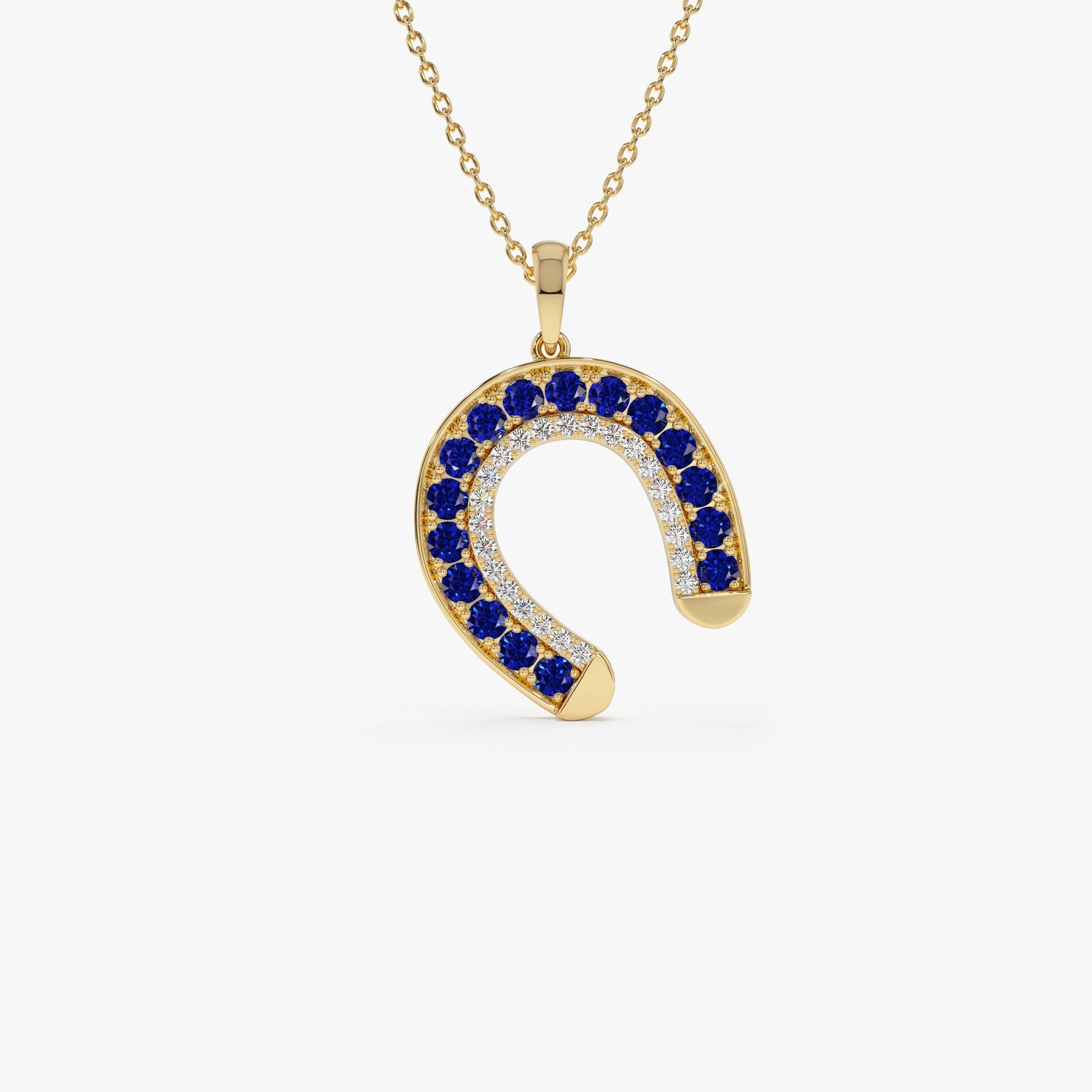 14k Sapphire and Diamond Horseshoe Pendant - GeumJewels