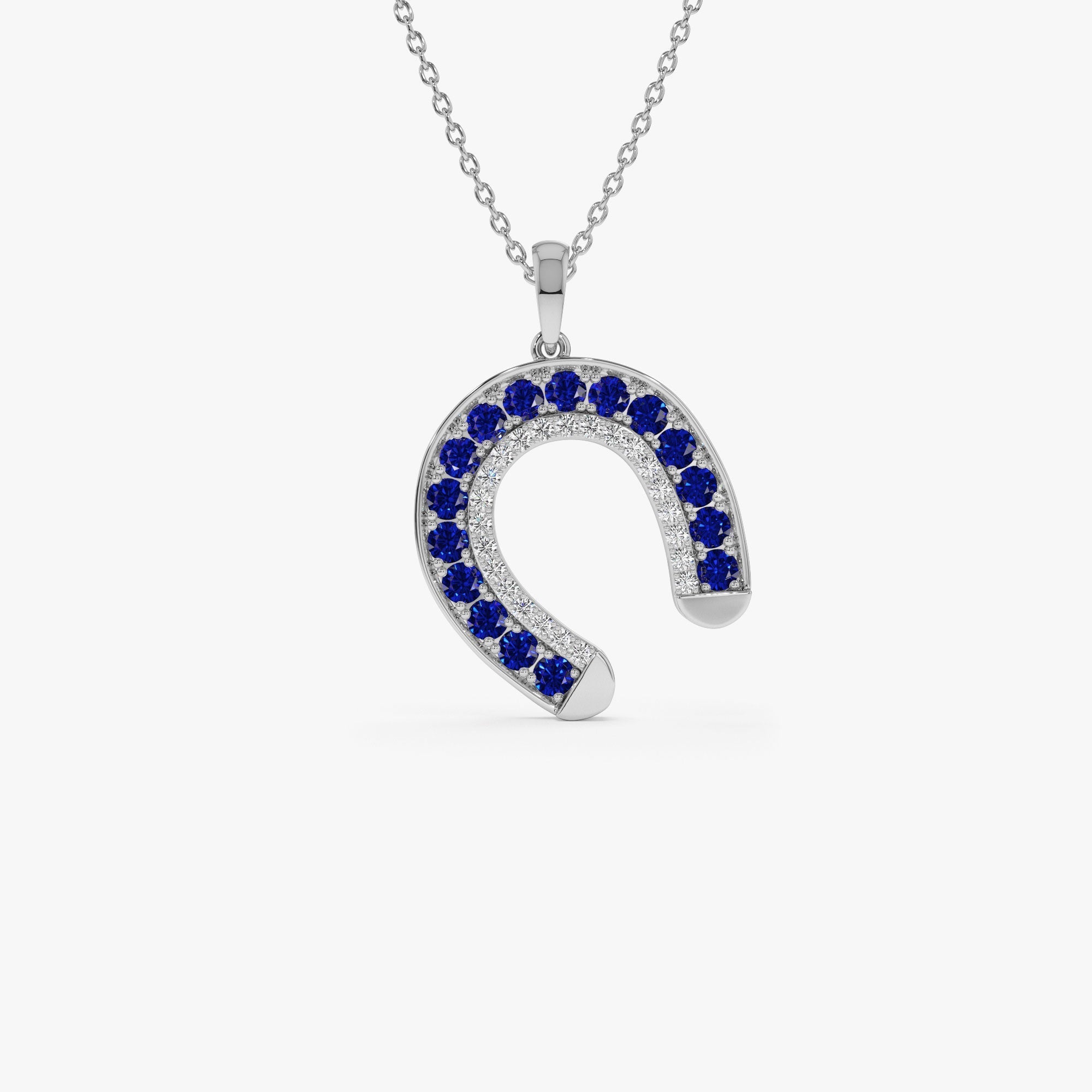 14k Sapphire and Diamond Horseshoe Pendant - GeumJewels