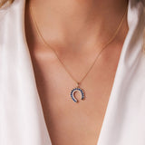 14k Sapphire and Diamond Horseshoe Pendant - GeumJewels