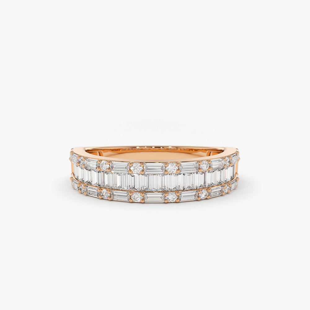 14K Baguette & Round Diamond Wedding Band - GeumJewels