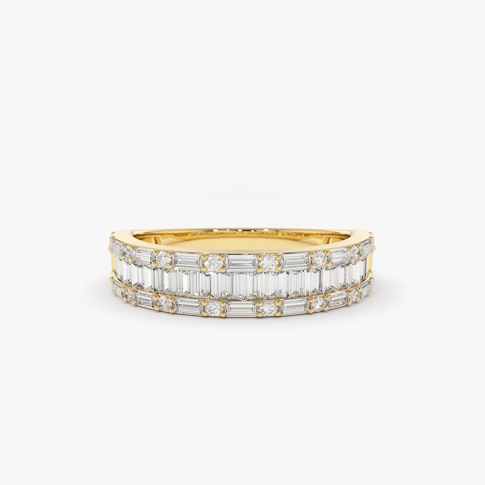 14K Baguette & Round Diamond Wedding Band - GeumJewels