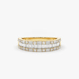 14K Baguette & Round Diamond Wedding Band - GeumJewels