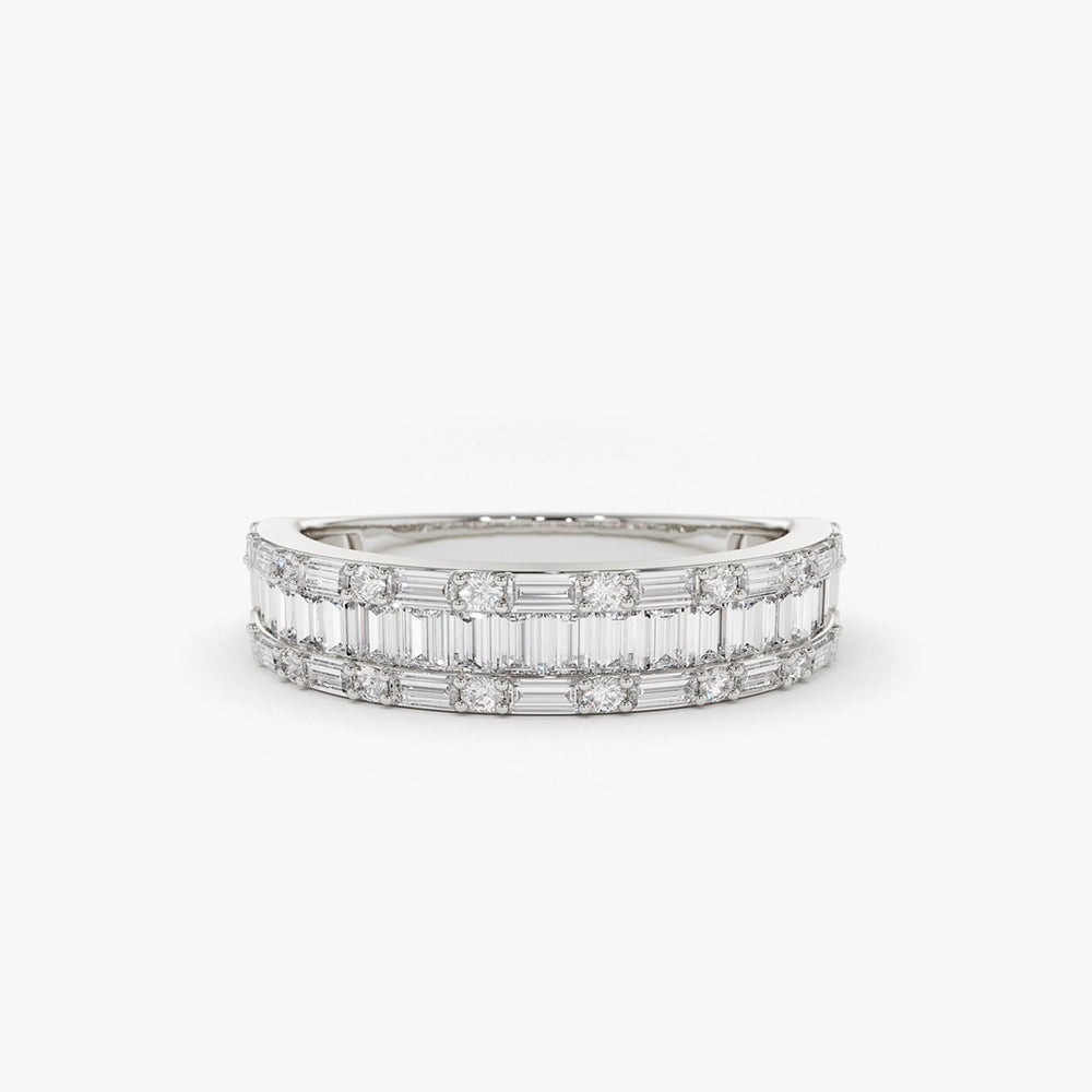 14K Baguette & Round Diamond Wedding Band - GeumJewels