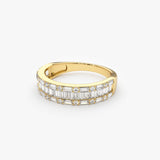 14K Baguette & Round Diamond Wedding Band - GeumJewels