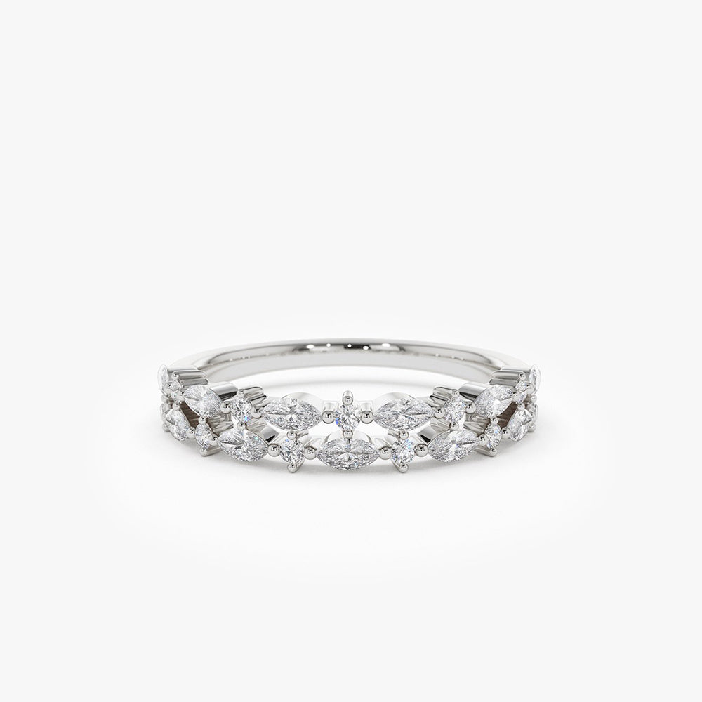 14k Double Row Alternating Marquise Round Diamond Ring - GeumJewels