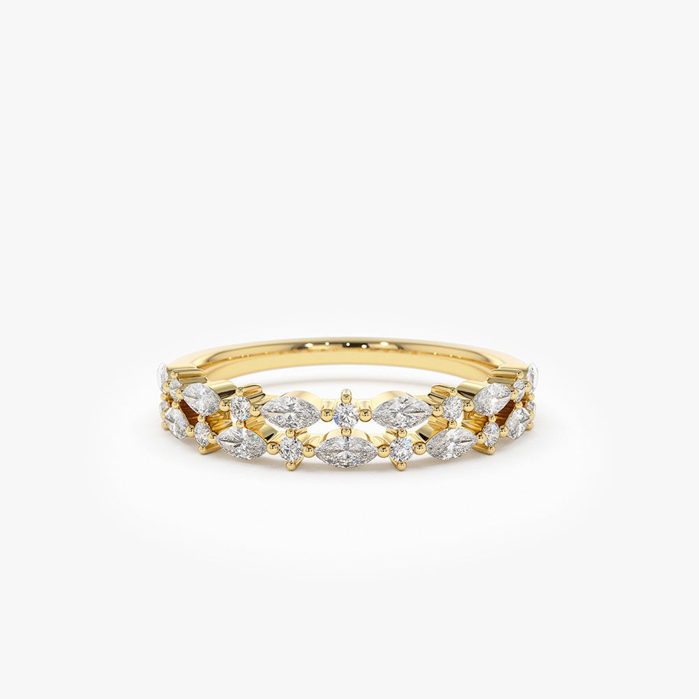 14k Double Row Alternating Marquise Round Diamond Ring - GeumJewels