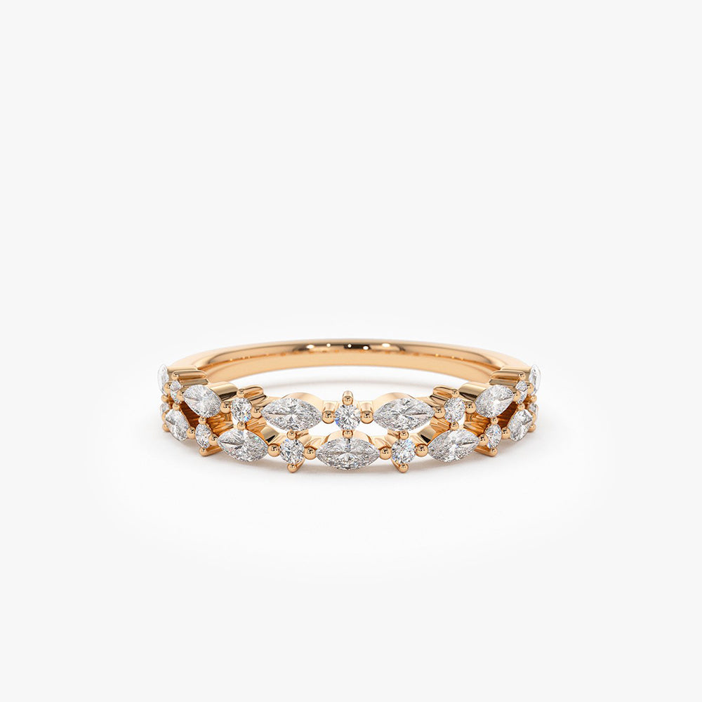 14k Double Row Alternating Marquise Round Diamond Ring - GeumJewels