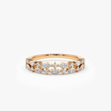 14k Double Row Alternating Marquise Round Diamond Ring - GeumJewels