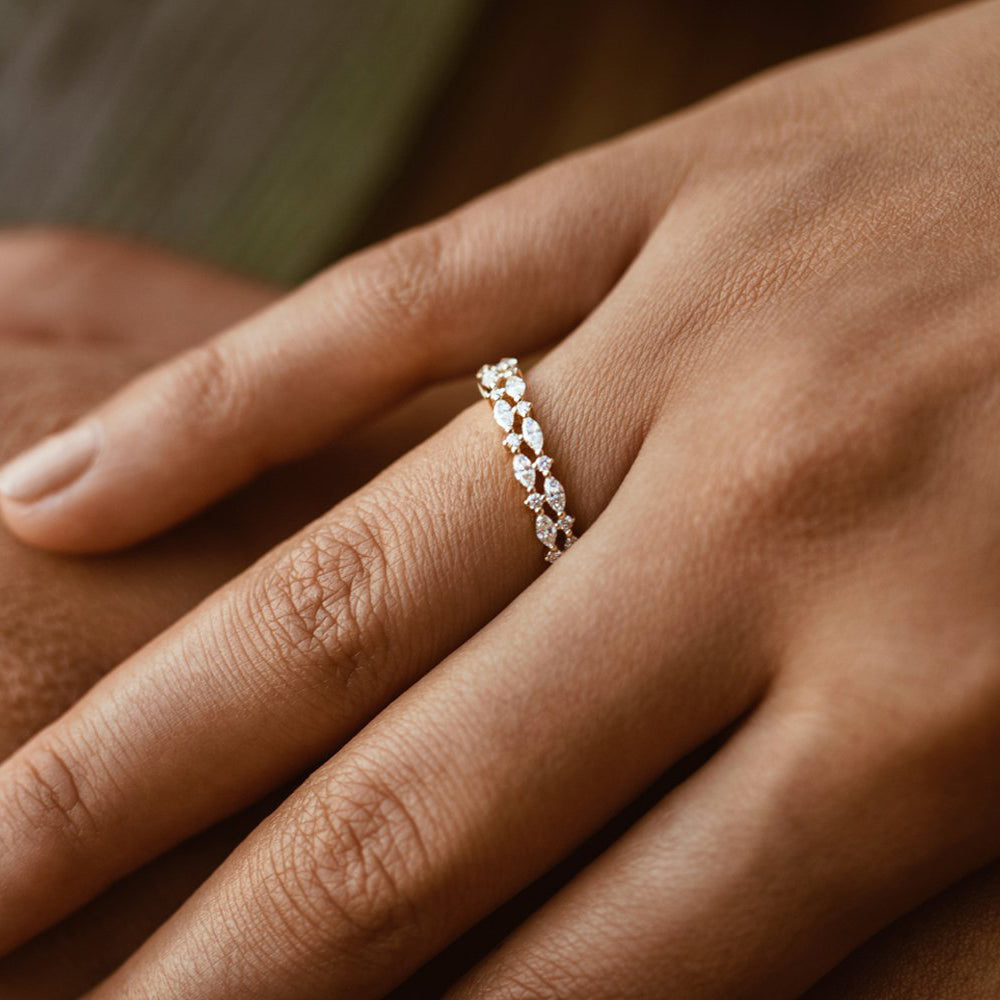 14k Double Row Alternating Marquise Round Diamond Ring - GeumJewels