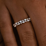 14k Double Row Alternating Marquise Round Diamond Ring - GeumJewels