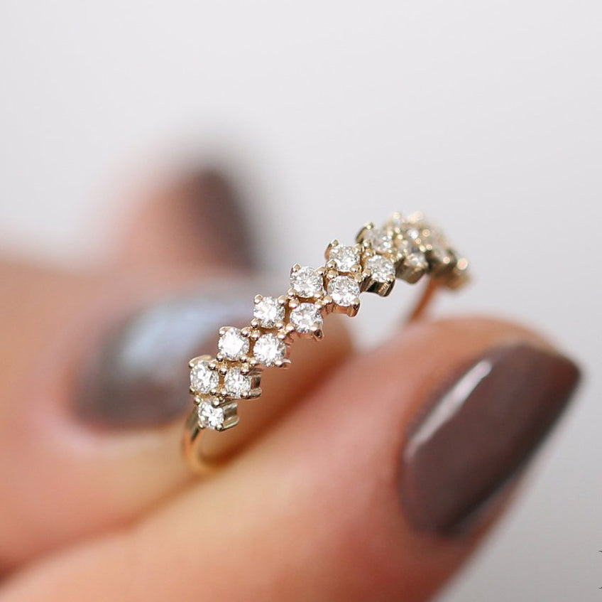 14K Double Row Prong Setting Diamond Wedding Band - GeumJewels