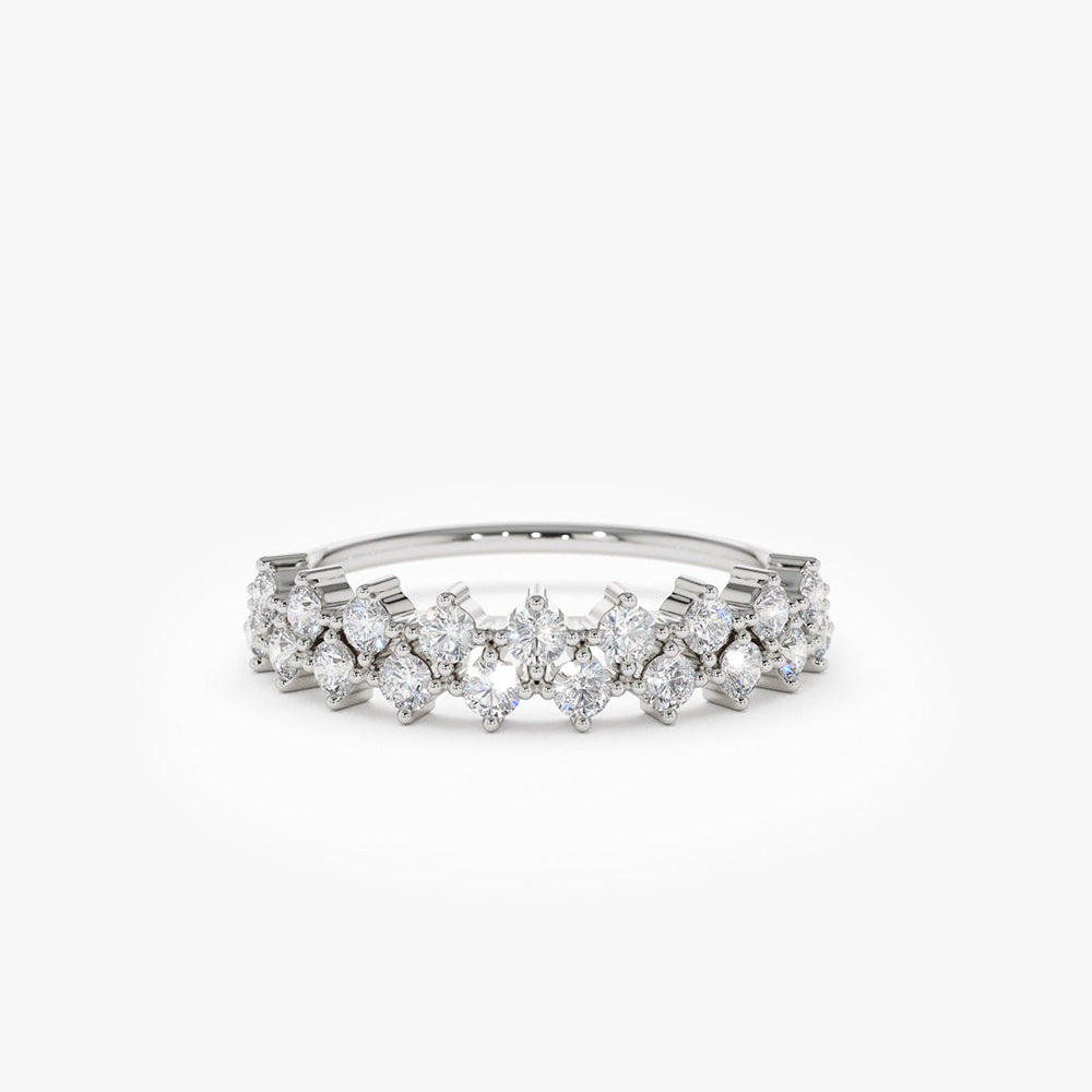 14K Double Row Prong Setting Diamond Wedding Band - GeumJewels