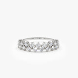 14K Double Row Prong Setting Diamond Wedding Band - GeumJewels