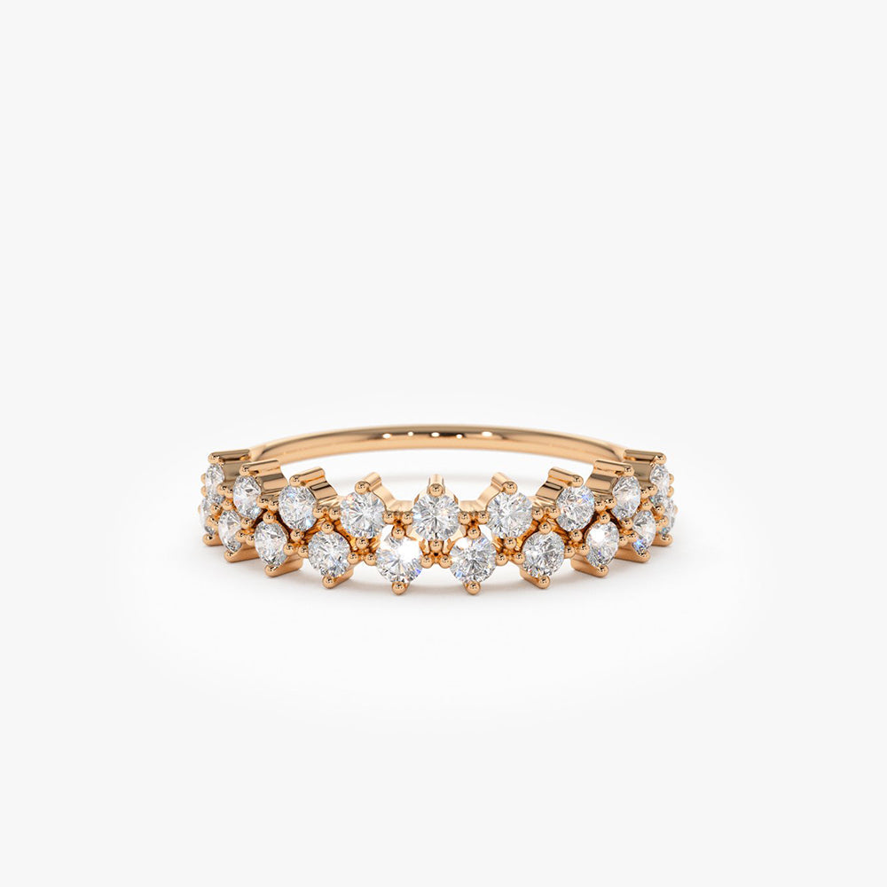 14K Double Row Prong Setting Diamond Wedding Band - GeumJewels