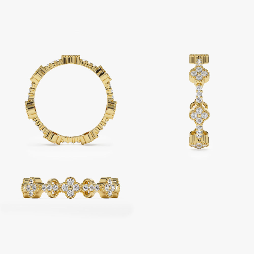 14k Full Eternity Clover Diamond Ring - GeumJewels