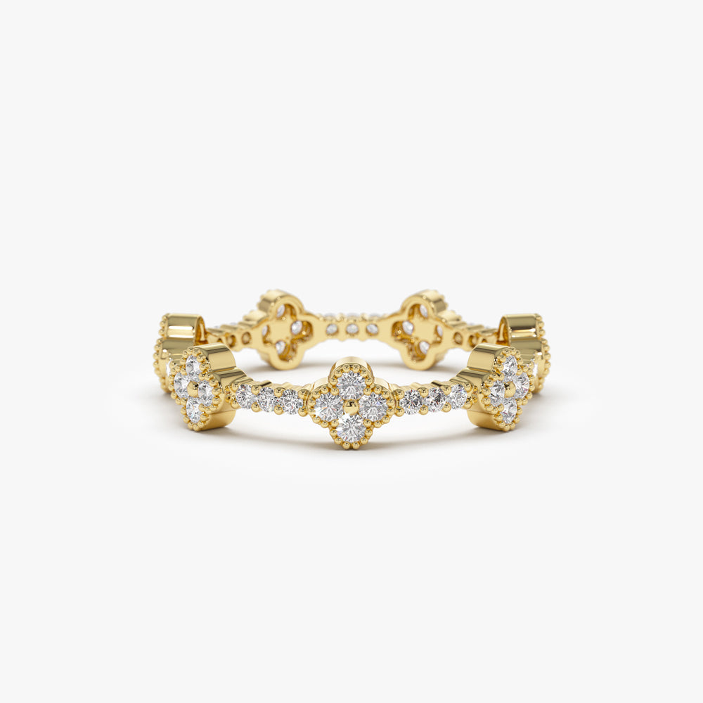 14k Full Eternity Clover Diamond Ring - GeumJewels