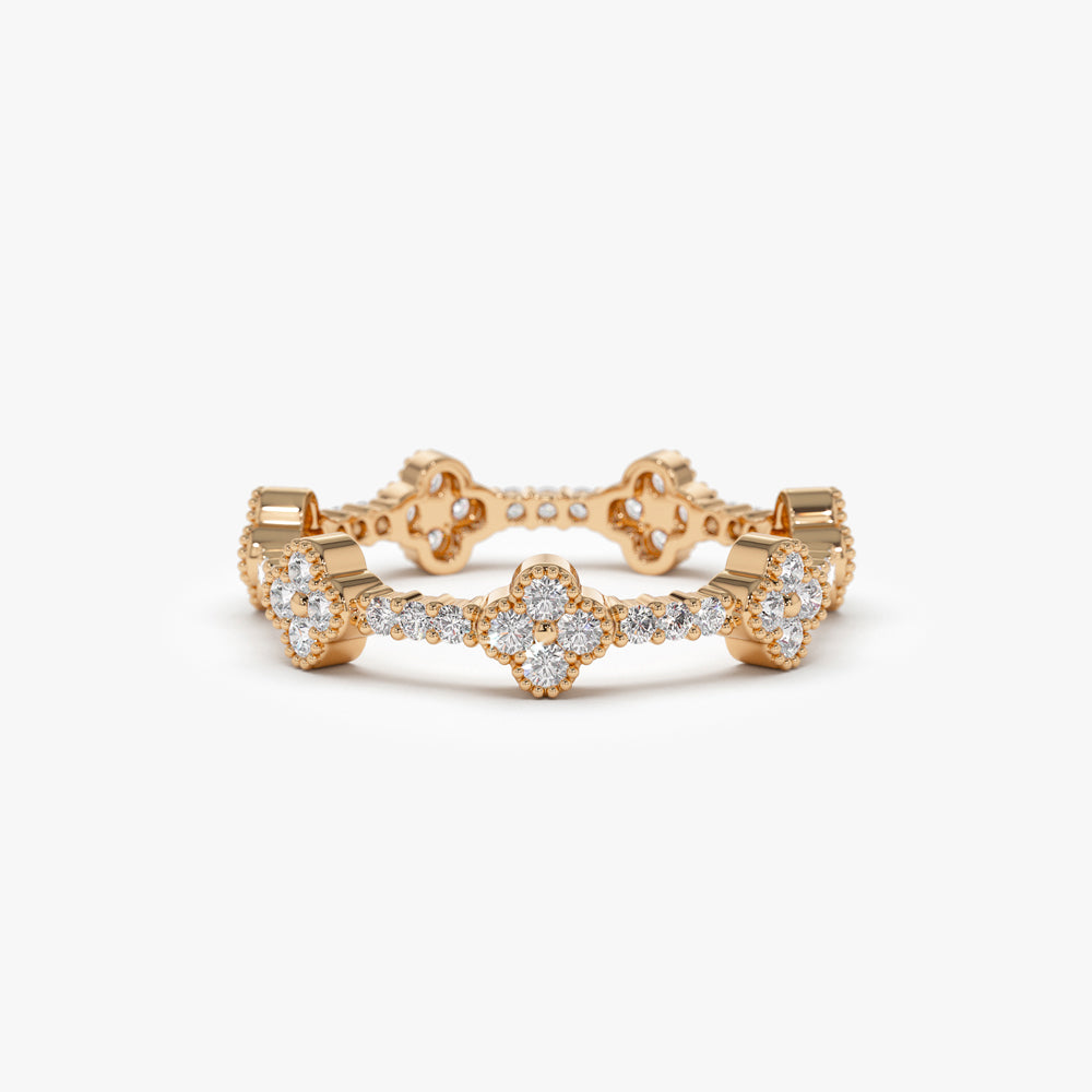 14k Full Eternity Clover Diamond Ring - GeumJewels