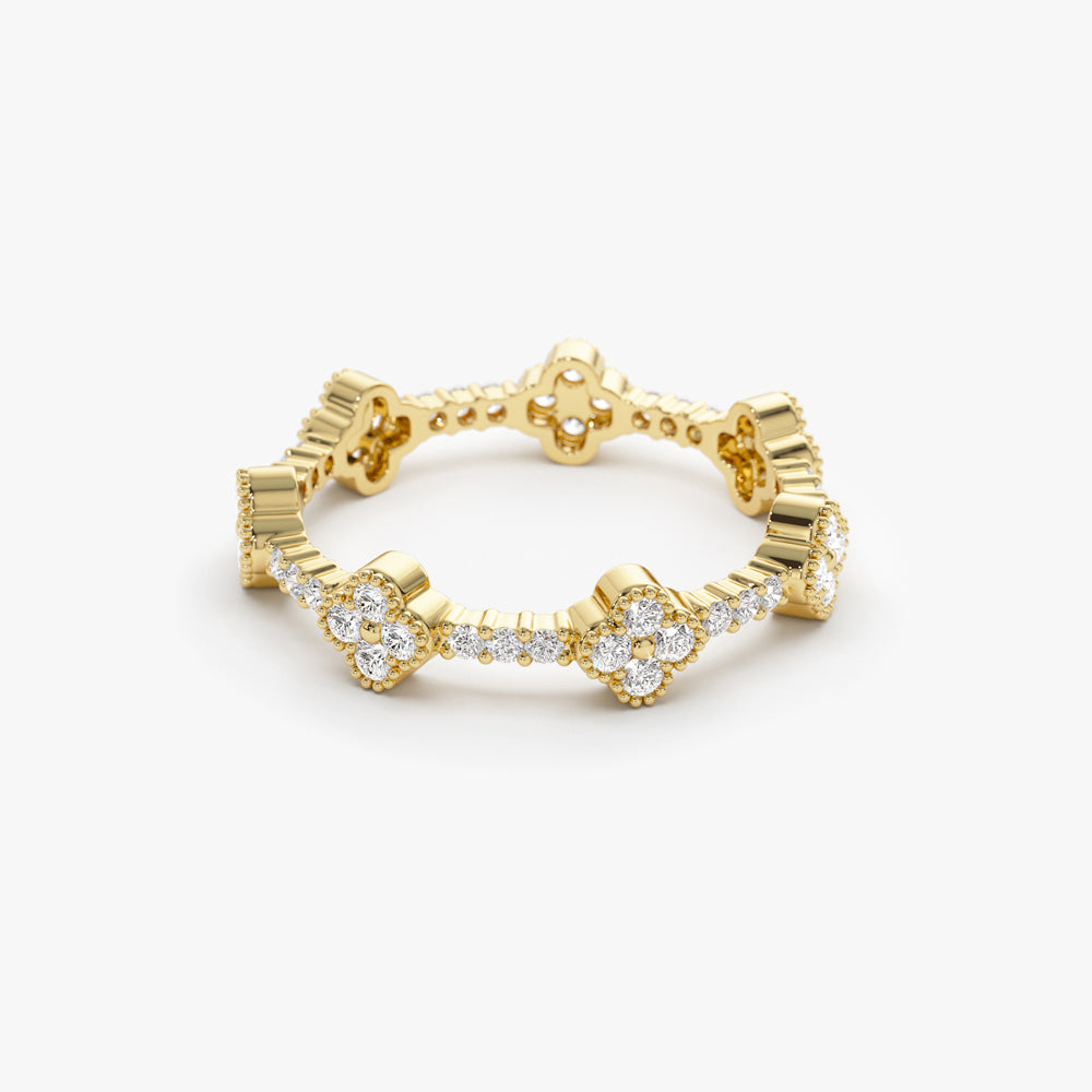14k Full Eternity Clover Diamond Ring - GeumJewels