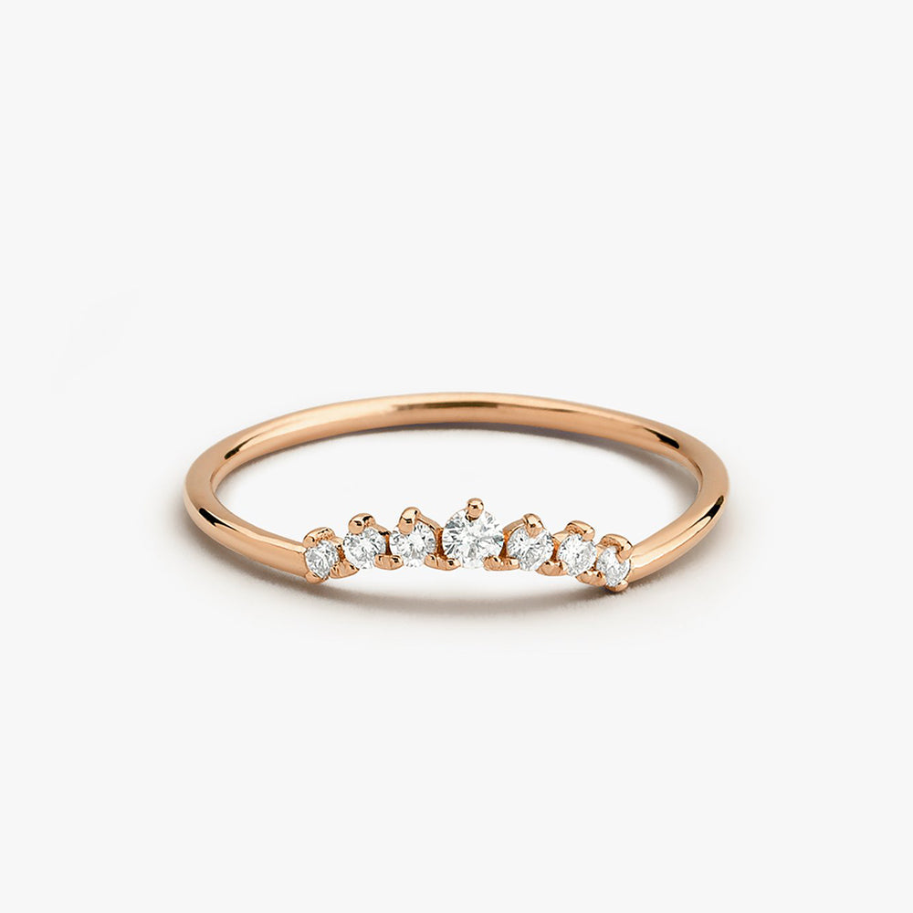 14K Gold Curved Diamond Ring - GeumJewels