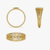 14k Ribed Cage Diamond Initial Ring