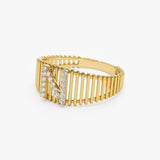 14k Ribed Cage Diamond Initial Ring - Geum Jewels