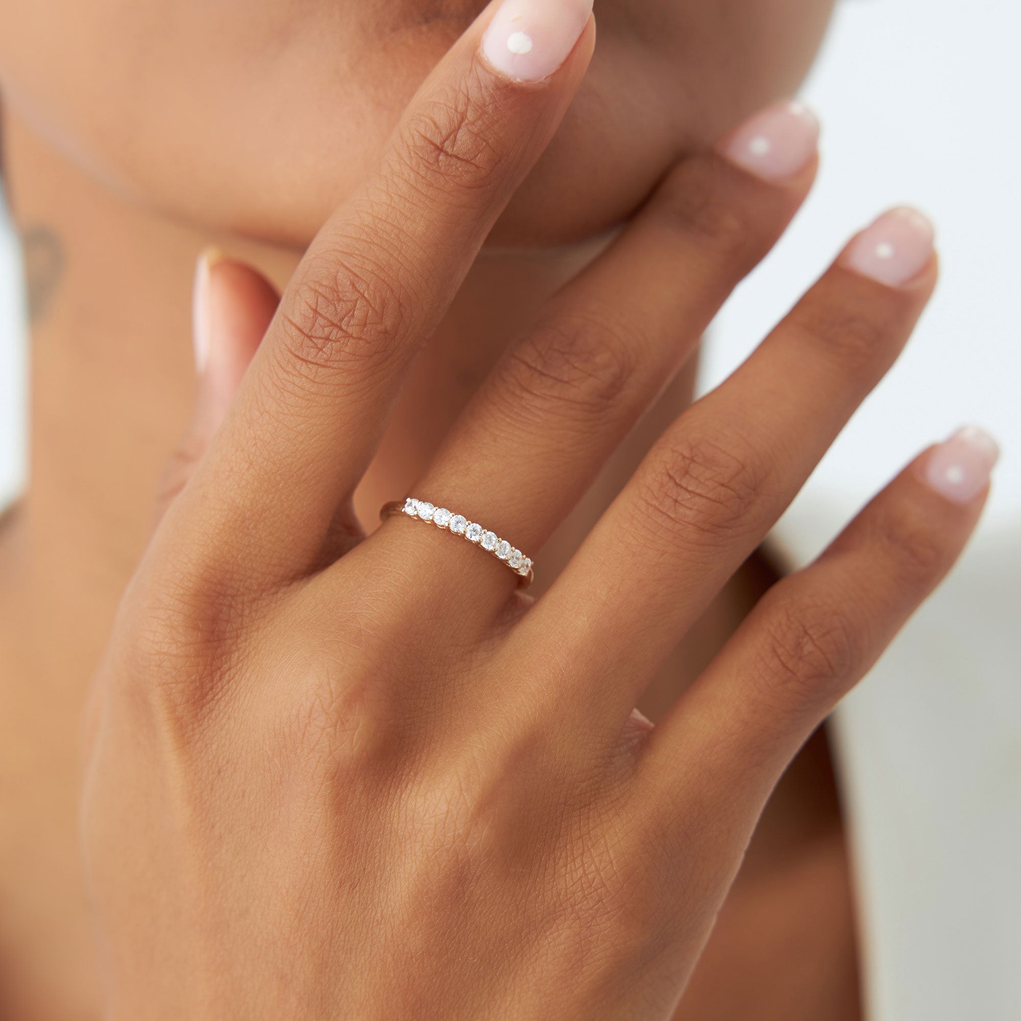 14k 0.30ctw 9 Stone Basket Setting Diamond Wedding Ring - GeumJewels