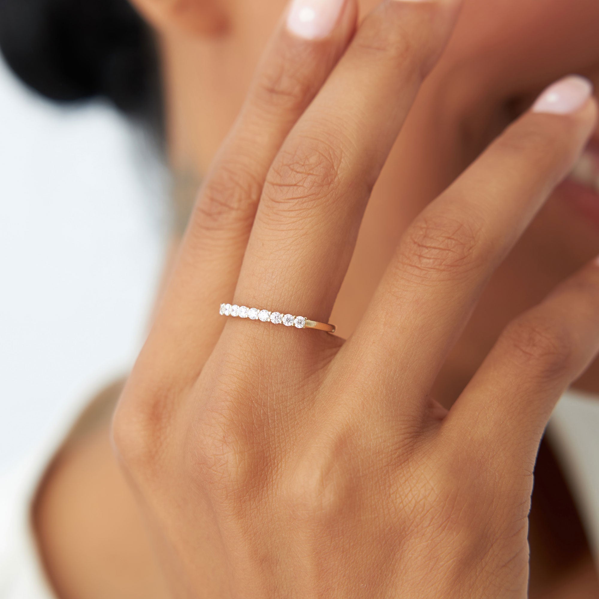 14k 0.30ctw 9 Stone Basket Setting Diamond Wedding Ring - GeumJewels