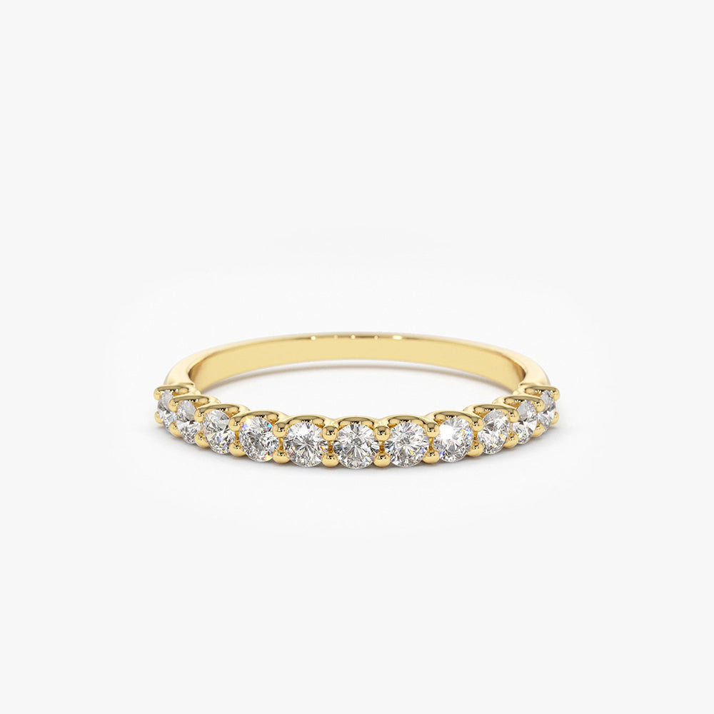 14k 11 Stone U-Shaped Diamond Wedding Band - GeumJewels
