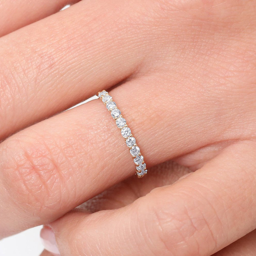 14k 11 Stone U-Shaped Diamond Wedding Band - GeumJewels