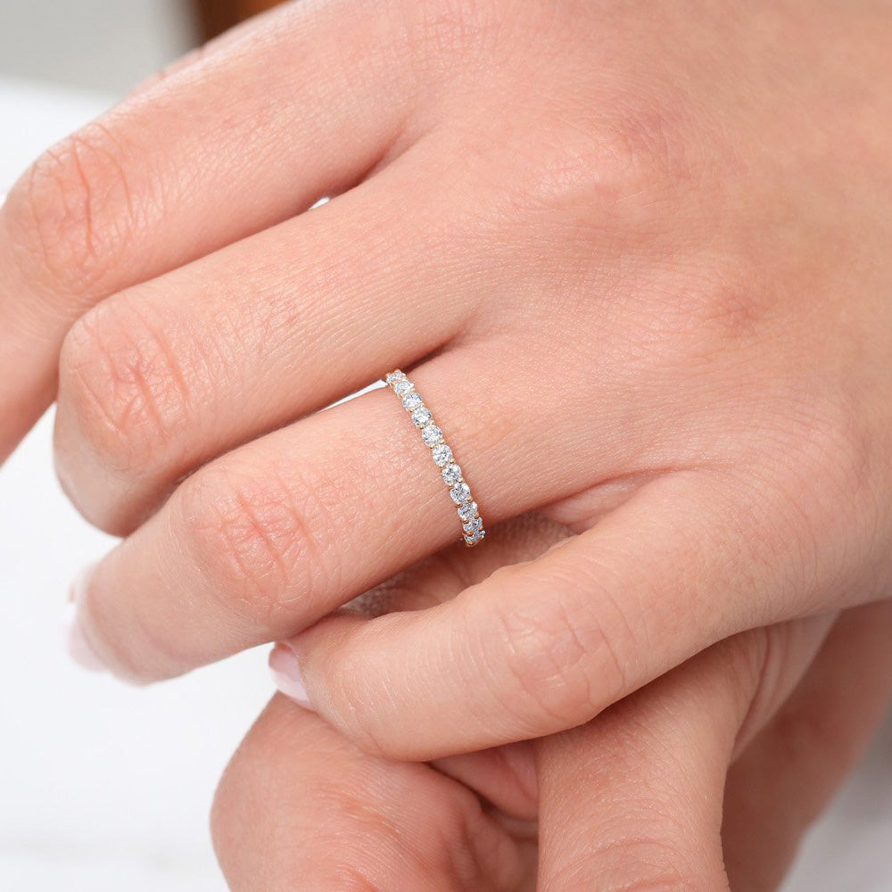 14k 11 Stone U-Shaped Diamond Wedding Band - GeumJewels