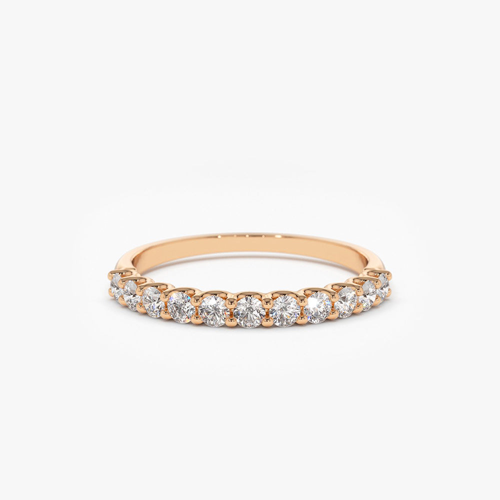 14k 11 Stone U-Shaped Diamond Wedding Band - GeumJewels