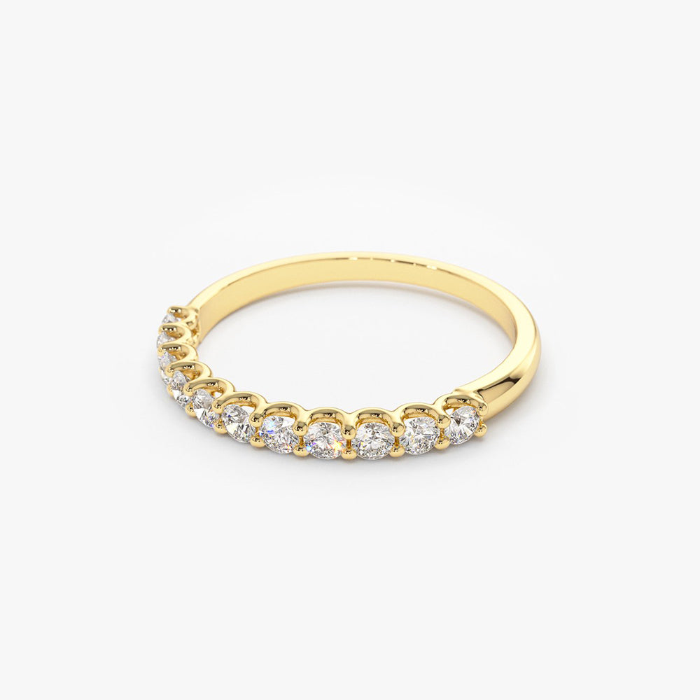 14k 11 Stone U-Shaped Diamond Wedding Band - GeumJewels