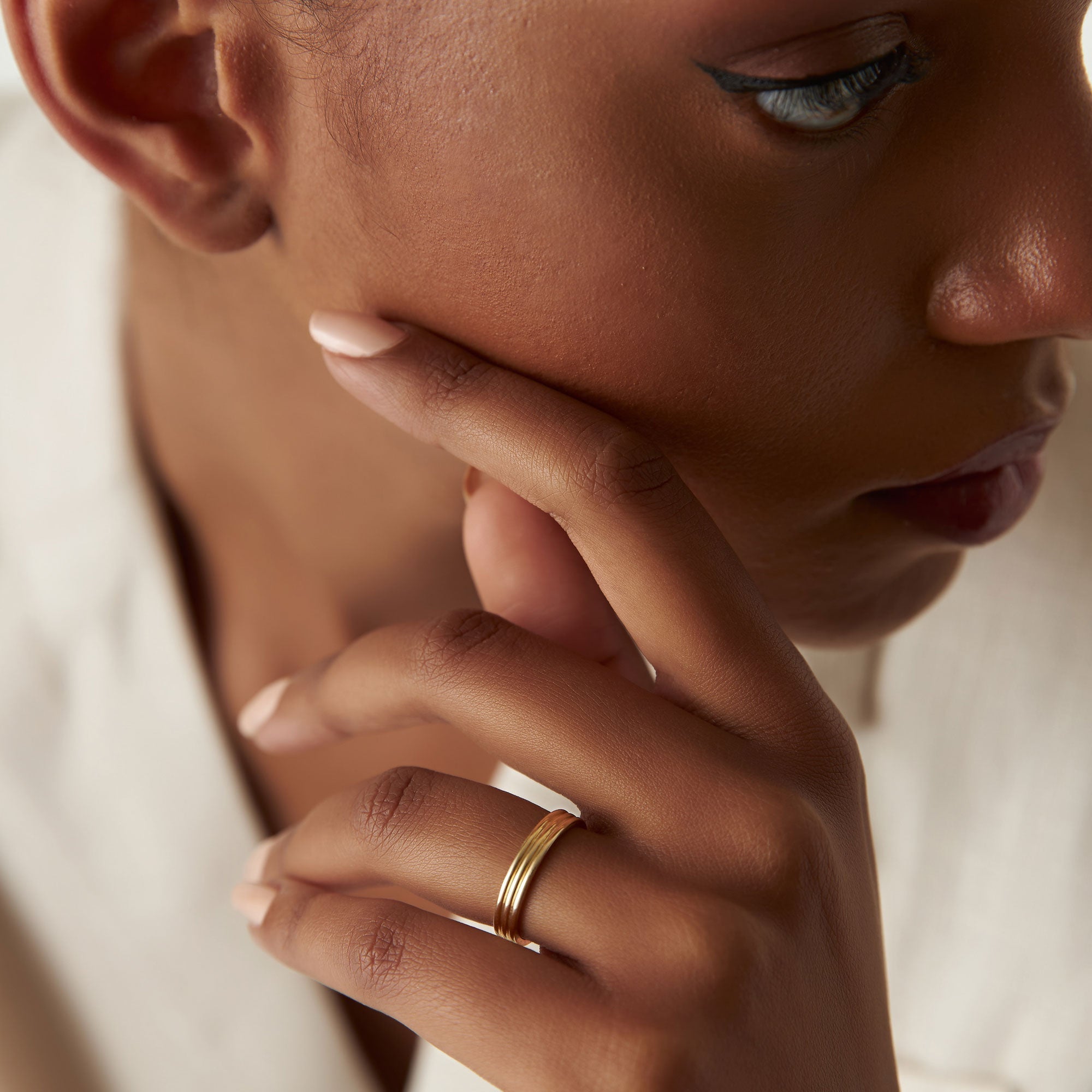 14k 3.5MM Multi Lined Gold Wedding Ring - GeumJewels