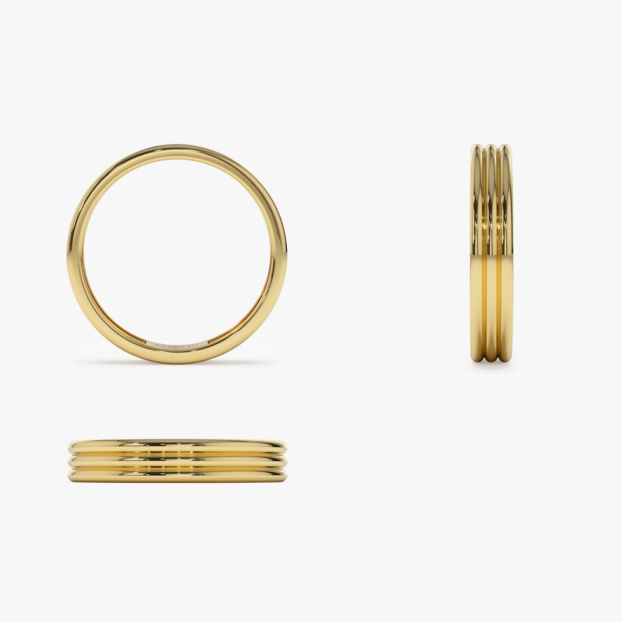 14k 3.5MM Multi Lined Gold Wedding Ring - GeumJewels