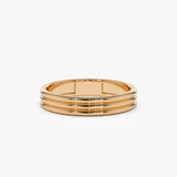 14k 3.5MM Multi Lined Gold Wedding Ring - GeumJewels