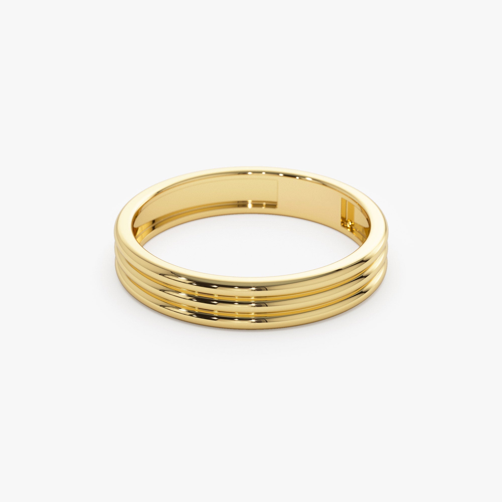 14k 3.5MM Multi Lined Gold Wedding Ring - GeumJewels
